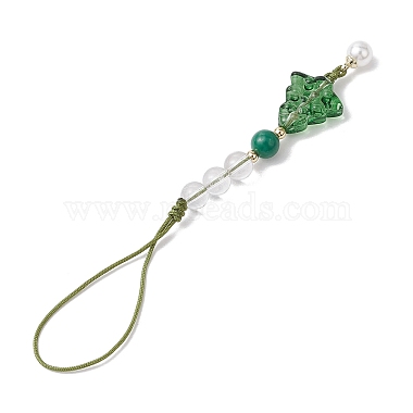 Brass Glass with Natural Quartz Crystal with Natural White Jade Mobile Straps(HJEW-JM02288)-3