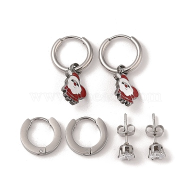 3 Paare 3 Stile Weihnachten 304 Creolen- und Ohrstecker-Set aus Edelstahl für Damen(EJEW-K279-12A-P)-2