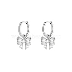 304 Stainless Steel Bowknot Dangle Earrings, Silver, 24x13mm(UM1027-2)