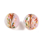 Handmade Lampwork Beads, Round with Flower, Two Tone, Misty Rose, 12x12~12.5mm, Hole: 1.2~1.6mm(X1-LAMP-T023-02A-06)
