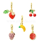 5Pcs 5 Styles Brass Enamel Fruit European Dangle Charms, Large Hole Pendants, Rack Plating, Lasting Plated, Cadmium Free & Lead Free, Real 18K Gold Plated, Mixed Shapes, 19~28mm, Hole: 4.5~5mm, 1pc/style(KK-CJ0003-98)