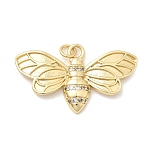 Brass Micro Pave Cubic Zirconia Pendants, Bees Charms, Long-Lasting Plated, Rack Plating, Lead Free & Cadmium Free, with Jump Ring, Real 18K Gold Plated, 20x35x3.5mm, Hole: 3mm(KK-H529-50G)