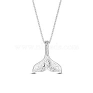 SHEGRACE Stylish Rhodium Plated 925 Sterling Silver Necklace, with Filigree Whale Tail Shape Pendant, Platinum, 15.7 inch(JN502A)