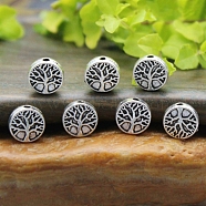 Tibetan Style Alloy Beads, Flat Round, Tree of Life, Antique Silver, 8.5mm(PW-WG631B9-01)