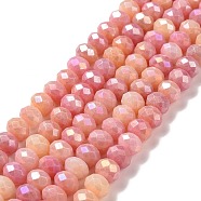 Faceted Electroplated Glass Beads Strands, AB Color Plated, Rondelle, Light Coral, 7~7.5x5.5~6mm, Hole: 1.4mm, about 65pcs/strand, 15.35~15.55 inch(39~39.5cm)(GLAA-C023-02-B09)