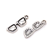 Glasses Alloy Small Handmade Charms Pendant, Antique Silver, 21x6.5x2mm, Hole: 1.4mm(PALLOY-WH0086-79AS)