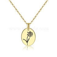304 Stainless Steel Birth Month Flower Pendant Necklace, Floral Dainty Jewelry for Women, Golden, March Daffodil, 17.72 inch(45cm)(HUDU-PW0001-034C)