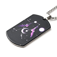 201 Stainless Steel Rectangle with Constellations Pendant Necklace for Women, Gemini, 23.74 inch(60.3cm)(NJEW-G015-01E)