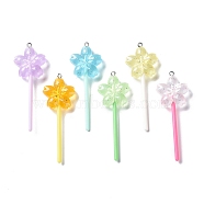 Luminous Transparent Resin Big Pendants, Glitter Lollipop Charms, Glow in Dark, with Platinum Tone Iron Loops, Mixed Color, Flower, 67x24x9mm, Hole: 2mm(RESI-K019-04C)