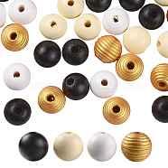 160 Pcs 4 Colors Bee Honey Color Painted Natural Wood Round Beads, for DIY Craft, with Waterproof Vacuum Packing, Old Lace & Black & White & Goldenrod, 16mm, Hole: 4mm, 40pcs/color(WOOD-LS0001-01O)