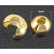 Brass Crimp Beads Covers, Nickel Free, Golden Color, Size: About 4mm In Diameter, Hole: 1.5~1.8mm(X-KK-H290-NFG-NF)