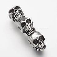 304 Stainless Steel Slide Charms, Skull, Antique Silver, 48.5x11x20mm, Hole: 6mm(STAS-F063-34)