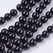 Natural Black Onyx Beads Strands, Grade AB, Round, Dyed & Heated, Black, 10mm, Hole: 1mm, about 38pcs/strand, 15 inch(X-G-H1567-10MM)