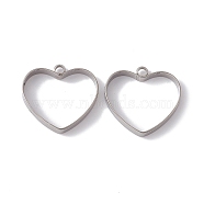 201 Stainless Steel Pendants, Heart Charms, Stainless Steel Color, 20x21x3.5mm, Hole: 2mm(STAS-G291-07P)