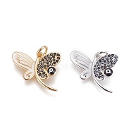 Brass Enamel Charms, with Micro Pave Cubic Zirconia, Butterfly with Evil Eye, Mixed Color, 15x18.5x2~3.5mm, Hole: 3mm(ZIRC-E145-72)