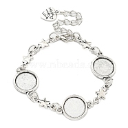 Antique Silver Plated Alloy Link Chain Bracelet Making, Fit for Cabochons, Star, 6-5/8 inch(16.8cm), Tray: 12mm(MAK-K023-02E-AS)