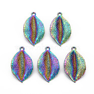 Rainbow Color Alloy Pendants, Cadmium Free & Nickel Free & Lead Free, Leaf, 35x20.5x4.5mm, Hole: 2.5mm(PALLOY-S180-293-NR)