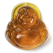 Glass Pendants, Figure of Buddha, Chocolate, 39x36x14mm, Hole: 1mm(GLAA-C033-03H)