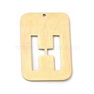 Ion Plating(IP) 304 Stainless Steel Pendants, Rectangle with Alphabet, Hollow, Letter.H, 32x22x1mm, Hole: 1.5mm(STAS-K216-49H-G)