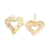 Left and Right Brass Stud Earrings, Nickle Free, Heart, Real 18K Gold Plated, 19x20mm(EJEW-B058-02G)