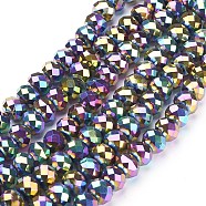 Electroplate Glass Beads Strands, Faceted, Rondelle, Multi-color Plated, 10x7mm, Hole: 1mm, about 70~72pcs/strand, 18 inch(X-GR7X10MMY-M)
