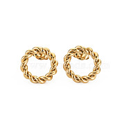 Ion Plating(IP) 304 Stainless Steel Twist Rope Ring Stud Earrings for Woman, Real 14K Gold Plated, 16mm, Pin: 0.7mm(EJEW-N097-006LG)