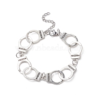 Tibetan Style Alloy Handcuff with Freedom Link Chain Necklaces for Men Women, Antique Silver & Stainless Steel Color, 7-1/2 inch(19cm)(BJEW-JB09341)