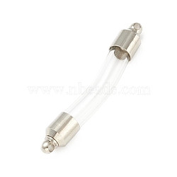 Transparent Glass Vial Pendant Normal Link Connectors, Curved Tube Openable Wish Bottle with Brass & Stainless Steel Findings for Jewelry Making, Stainless Steel Color, 48x7mm, Hole: 1.8mm(GLAA-D004-02P)
