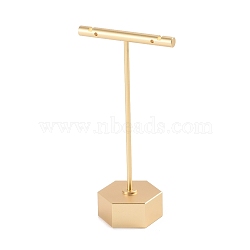 Aluminum Alloy T- Shape Earring Display Stand, with Hexagon Pedestal, Golden, 3.9x6x11.6cm(EDIS-WH0005-07G-A)