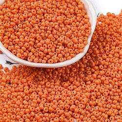 8/0 Baking Paint Glass Seed Beads, Round Hole, Teardrop, Dark Orange, 3x2mm, Hole: 1mm, about 18750pcs/pound(SEED-M012-02A-45)