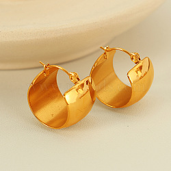 304 Stainless Steel Hoop Earrings, Premium Design Sense Ring Earrings Buckle for Women, Real 18K Gold Plated, 19.5x19mm(EJEW-D282-03G-01)