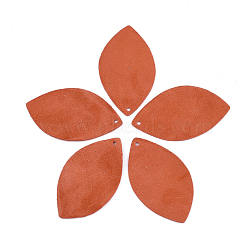 Autumn Theme Eco-Friendly Sheepskin Leather Pendants, Leaf, Orange Red, 46x27x1mm, Hole: 1.5mm(FIND-T045-18H)