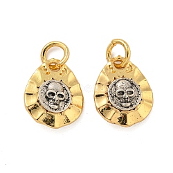 Long-Lasting Plated Brass Pendants, with Jump Rings, Real 18K Gold Plated & Antique Silver, Skull, 15x12x4mm, Hole: 4mm(KK-K387-05B-G)