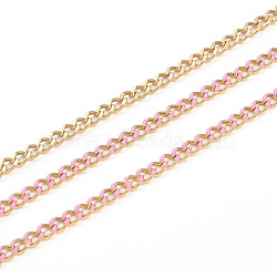 Handmade 304 Stainless Steel Enamel Curb Chains,Golden, with Spool, Unwelded, Long-Lasting Plated, Oval, Pearl Pink, 5x4x1.5mm, , 32.8 Feet(10m)/roll(CHC-M021-67G-06)