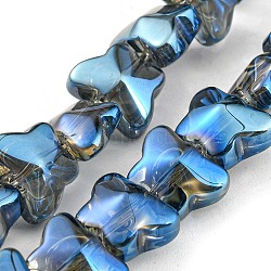 Half Plated Electroplate Transparent Glass Beads Strands, Butterfly, Dodger Blue, 8x10x6mm, Hole: 1mm, about 90pcs/strand, 10.08 inch(25.6cm)(EGLA-G037-11A-HP01)
