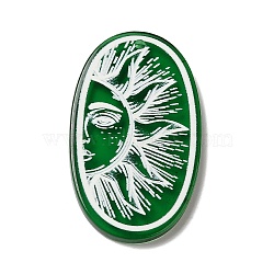 Transparent Acrylic Pendants, Oval with Sun Charm, Green, 44x26x3mm, Hole: 1.8mm(TACR-L005-001A)