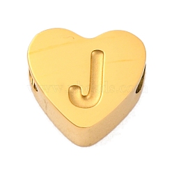 Ion Plating(IP) Tarnish Resistant 304 Stainless Steel Beads, Heart with Letter, Golden, Letter J, 7x8x3mm, Hole: 2mm(STAS-H219-16G-J)