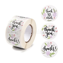 1.5 Inch Self-Adhesive Stickers, Roll Sticker, Flat Round with Flowers & Word Thank You, for Party Decorative Presents, Colorful, 3.8cm, 500pcs/roll(DIY-P037-C01)