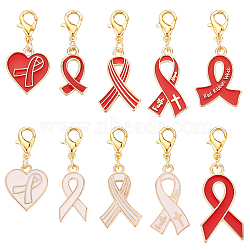 Awareness Ribbon Alloy Enamel Pendant Decorations, with Zinc Alloy Lobster Claw Clasps, Mixed Color, 30~40mm, 60pcs/set(HJEW-AB00599)