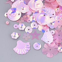 Ornament Accessories, PVC Plastic Paillette/Sequins Beads, Mixed Shapes, Pearl Pink, 3~21x3~21x0.4~3mm, Hole: 1~1.6mm(PVC-T005-075E)