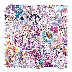 50Pcs Unicorn PVC Waterproof Self-Adhesive Stickers, Cartoon Stickers, for Party Decorative Presents, Mixed Color, 40~70mm(PW-WG96581-01)