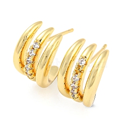 Multi-layer Moon Rack Plating Brass Micro Pave Cubic Zirconia Stud Earrings for Women, Lead Free & Cadmium Free, Long-Lasting Plated, Real 18K Gold Plated, 15.5x8mm(EJEW-F326-23G)