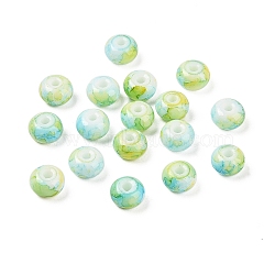 Opaque Spray Painted Glass Beads, Rondelle, Drawbench Style, Yellow Green, 8x5mm, Hole: 2mm, about 1041pcs/500g(GLAA-G118-01B)