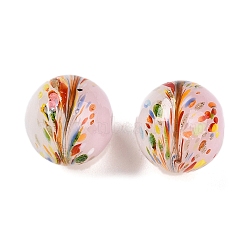 Handmade Lampwork Beads, Round with Flower, Two Tone, Misty Rose, 12x12~12.5mm, Hole: 1.2~1.6mm(X1-LAMP-T023-02A-06)