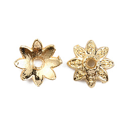 Brass Bead Caps, Multi-Petal, Long-lasting, Flower, Real 14K Gold Plated, 7x7x2mm, Hole: 1.2mm(KK-WH0035-56)