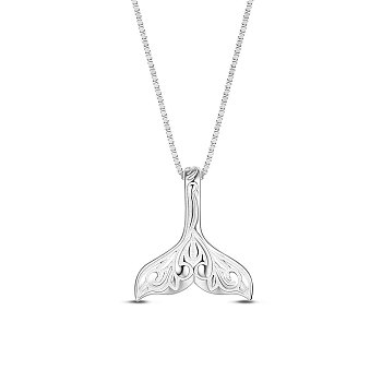 SHEGRACE Stylish Rhodium Plated 925 Sterling Silver Necklace, with Filigree Whale Tail Shape Pendant, Platinum, 15.7 inch