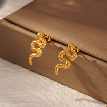 Elegant Stainless Steel Snake Stud Earrings, Golden, 19.84x10.48mm