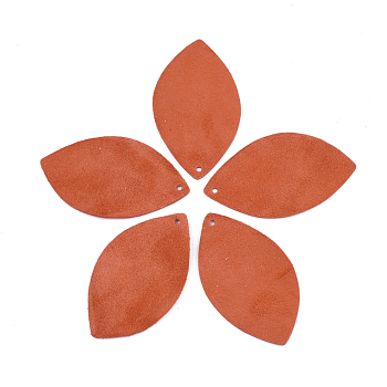 Autumn Theme Eco-Friendly Sheepskin Leather Pendants, Leaf, Orange Red, 46x27x1mm, Hole: 1.5mm