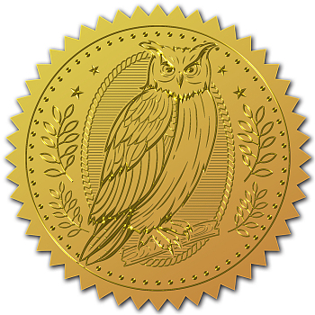 Self Adhesive Gold Foil Embossed Stickers, Medal Decoration Sticker, Owl Pattern, 5x5cm
