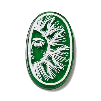 Transparent Acrylic Pendants, Oval with Sun Charm, Green, 44x26x3mm, Hole: 1.8mm